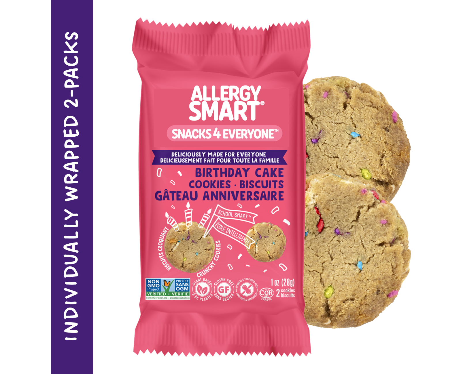 40 Individually Wrapped 2-Pack Cookies | Birthday Cake - AllergySmart - Green Gourmand Foods Inc.