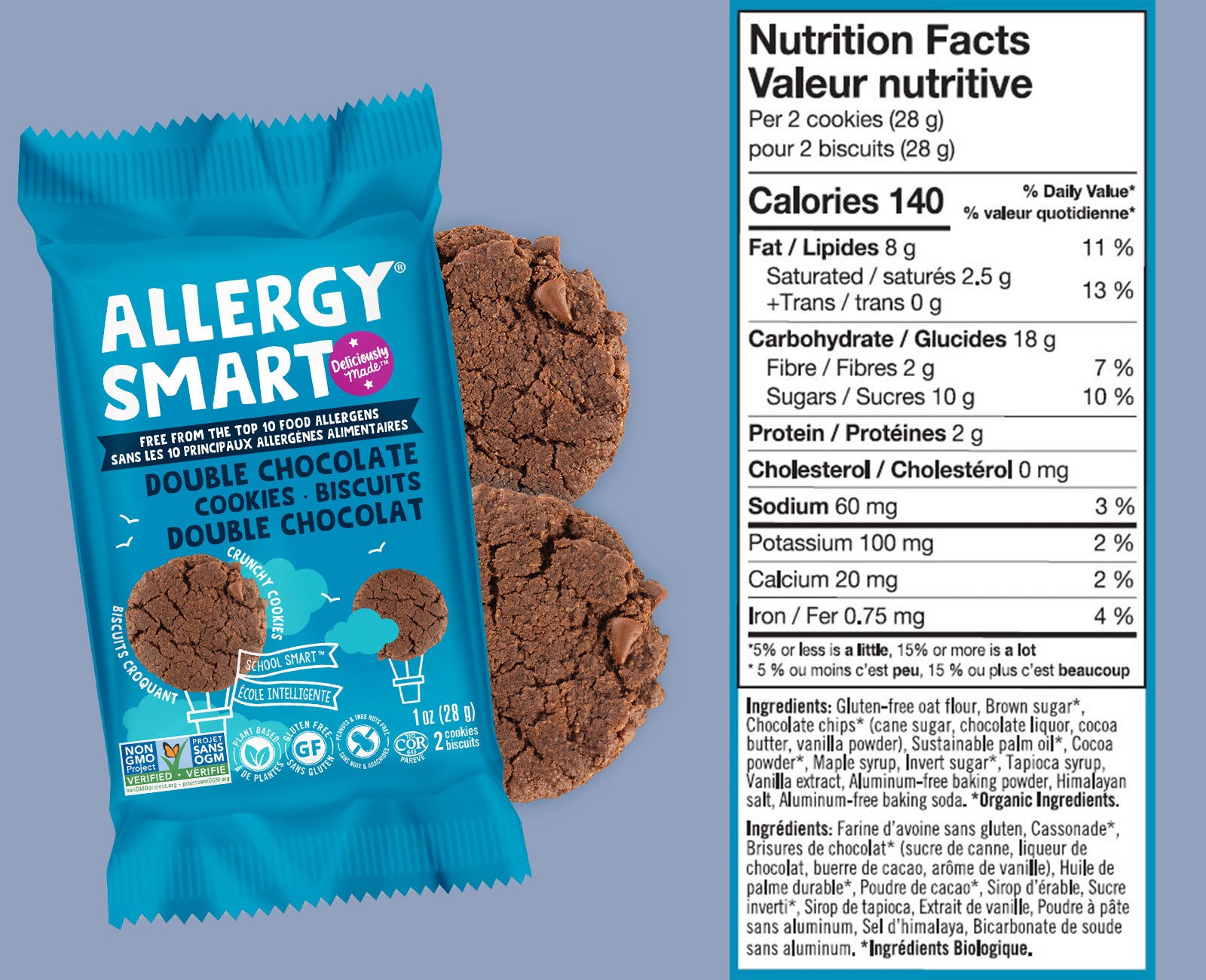 40 Individually Wrapped 2-Pack Cookies | Double Chocolate - AllergySmart - Green Gourmand Foods Inc.
