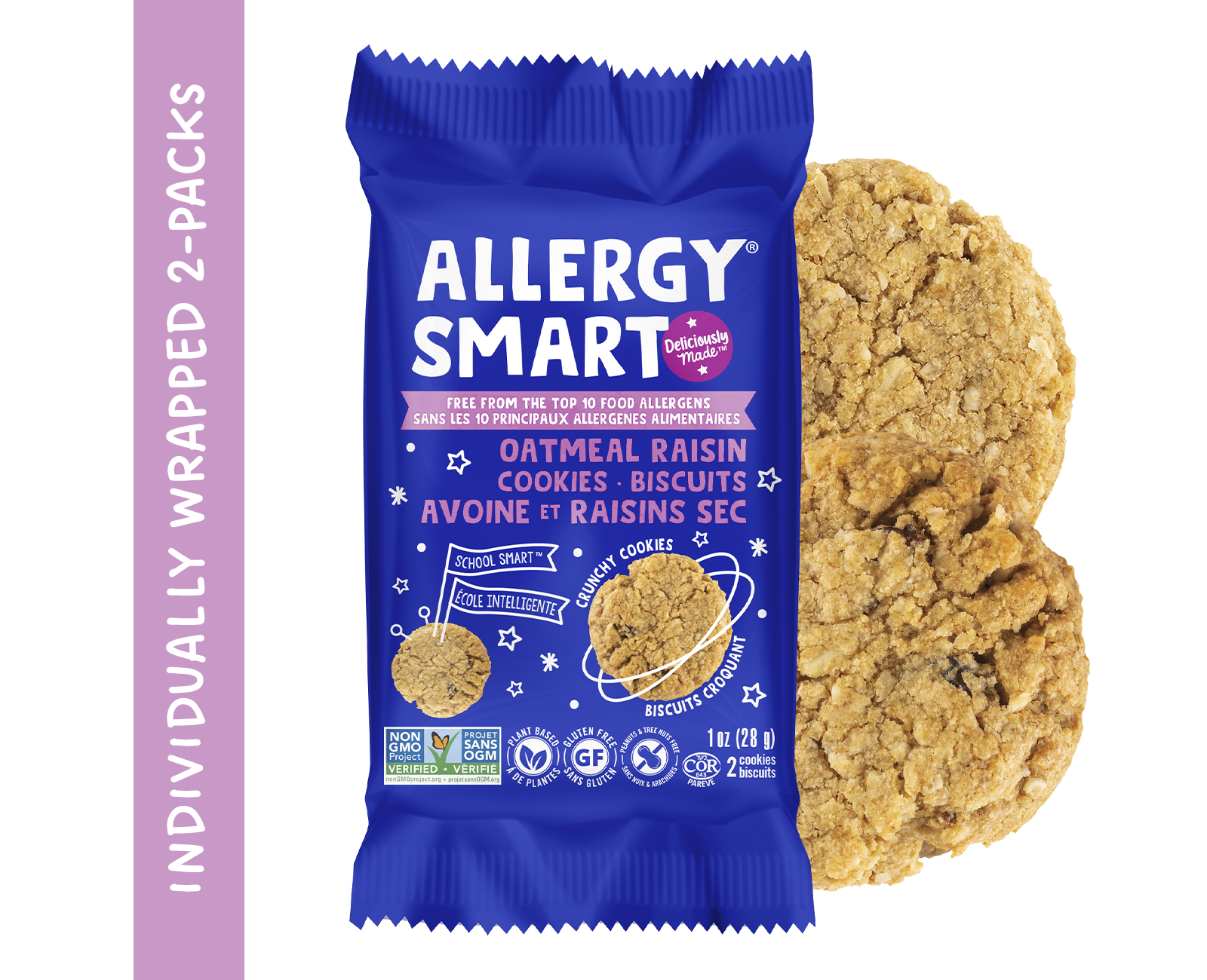 40 Individually Wrapped 2-Pack Cookies | Oatmeal Raisin - AllergySmart - Green Gourmand Foods Inc.