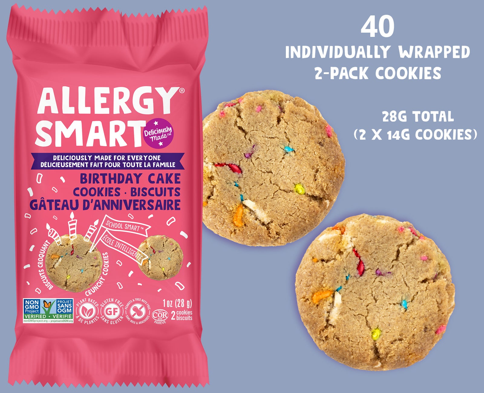 40 Individually Wrapped 2-Pack Cookies | Birthday Cake - AllergySmart - Green Gourmand Foods Inc.